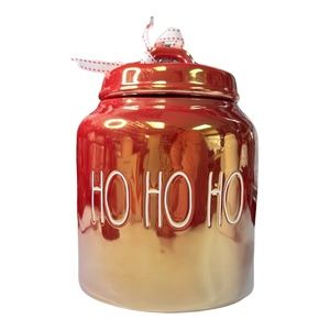 Rae Dunn "HO HO HO" Iridescent Red Chubby Canister